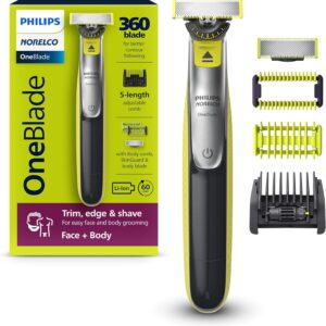 Philips Norelco OneBlade 360 Face + Body, Hybrid Electric Razor and Beard Trimmer for Men with 5-in-1 Face Stubble Comb and Body Hair Trimmer Kit, QP2834/70